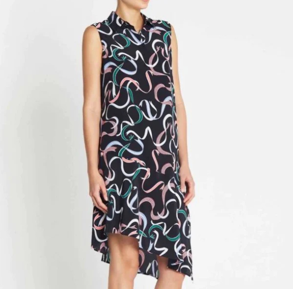 Equipment Blue Silk Shift Dress Sleeveless Asymmetric Midi Womens XS